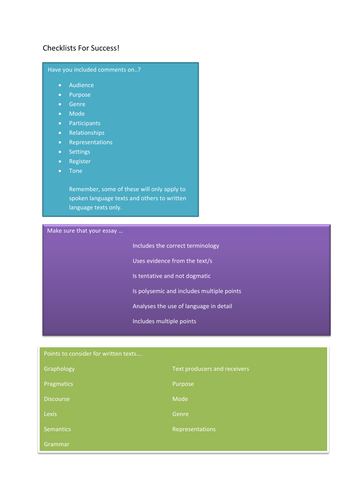 Checklist for analysing language at AS Level