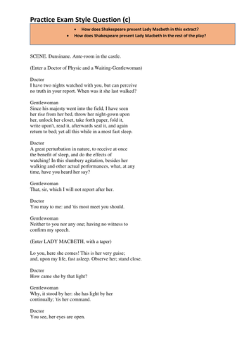 2 Macbeth Extracts with Typical Exam Questions