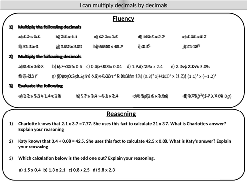 multiplying decimals mastery worksheet by joybooth