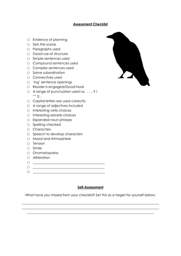Higher ability self assessment checklist for narrative writing