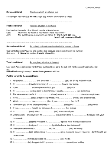 Upper Intermediate Grammar Exercise Zero First Second 