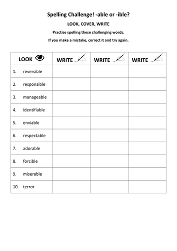 KS3 Spelling - ABLE or IBLE Suffix - 3 Activities