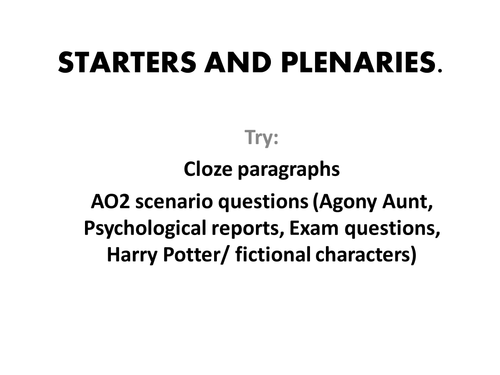 Psychology / NQT / PGCE Starters and plenary activities