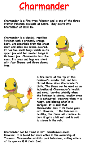 charmander reading comprehension teaching resources