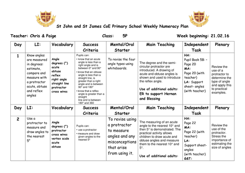 Year 5 Lesson plan Measure and Draw angles