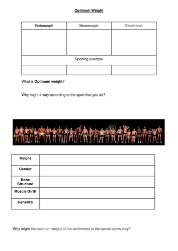 GCSE PE Optimum Weight Worksheet