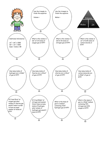 AQA GCSE unit 3 chemistry worksheets -balloons, molar gas volume worksheets - medium and hard