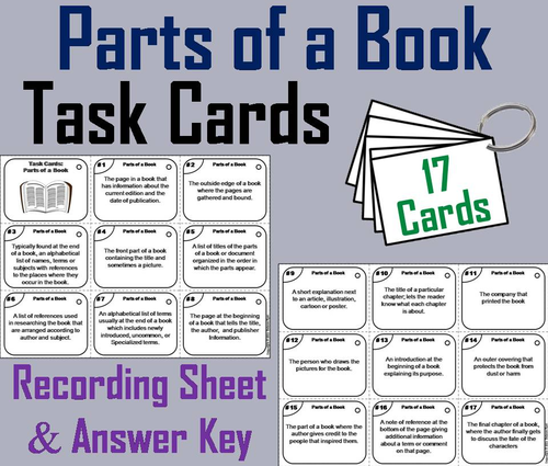Parts of a Book Task Cards
