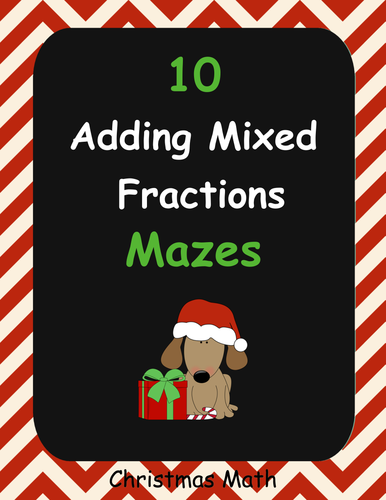 Christmas Math: Adding Mixed Fractions Maze
