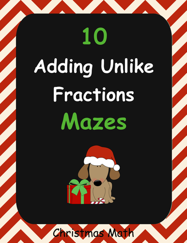 Christmas Math: Adding Unlike Fractions Maze