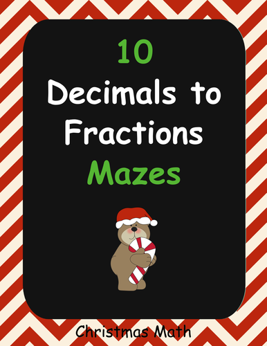 Christmas Math: Decimals to Fractions Maze