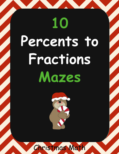 Christmas Math: Percents to Fractions Maze