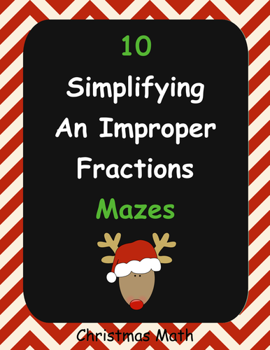 Christmas Math: Simplifying an Improper Fractions Maze