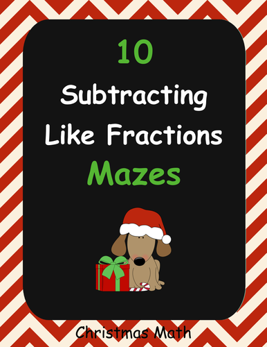 Christmas Math: Subtracting Like Fractions Maze