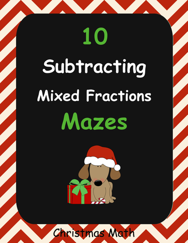 Christmas Math: Subtracting Mixed Fractions Maze