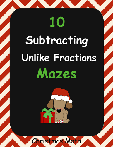 Christmas Math: Subtracting Unlike Fractions Maze