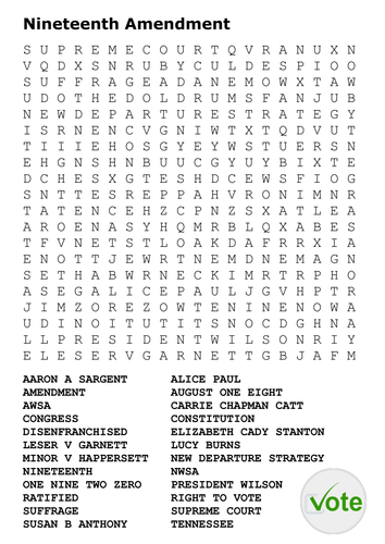 Nineteenth Amendment Word Search