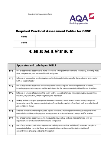 GCSE Chemistry ONLY 8462 PLC performance tracker and required practical booklet