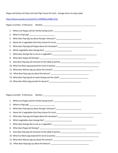 Peppa Pig en Espanol Comprehension Questions