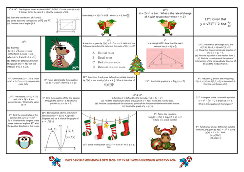 Advanced Higher, Higher  and N5 Maths - Advent Calendars