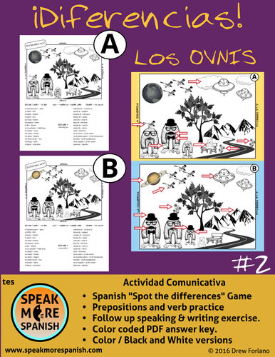 Diferencias #2 * Juego de Comunicación en Español *Spanish Prepositions Game* Spot the Differences!