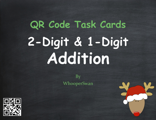 Christmas Math: 2-Digit and 1-Digit Addition QR Code Task Cards