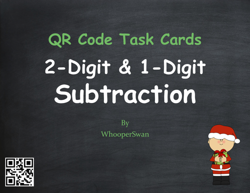 Christmas Math: 2-Digit and 1-Digit Subtraction QR Code Task Cards