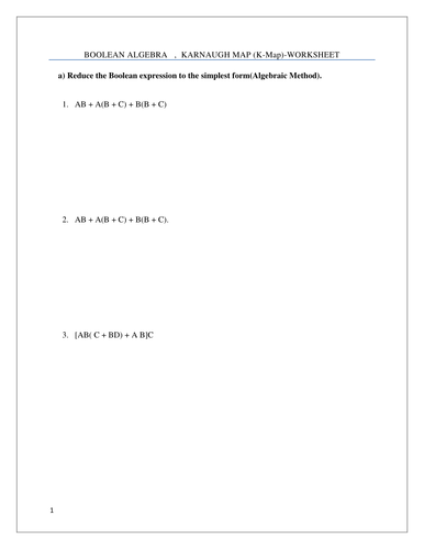 BOOLEAN ALGEBRA AND KARNAUGH MAP (K-MAP)