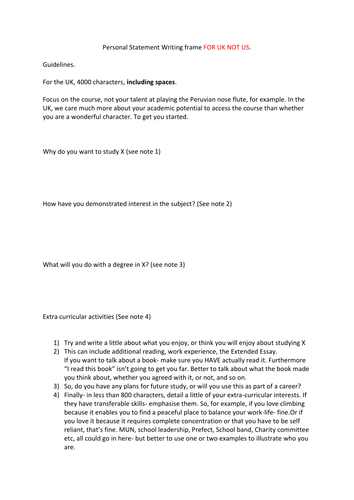 writing frame for personal statement