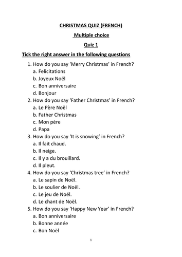 French Christmas quiz