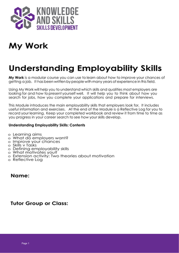 My Work: Understanding Employability Skills