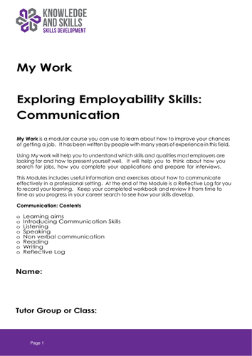 My Work - Exploring Employability Skills: Communication