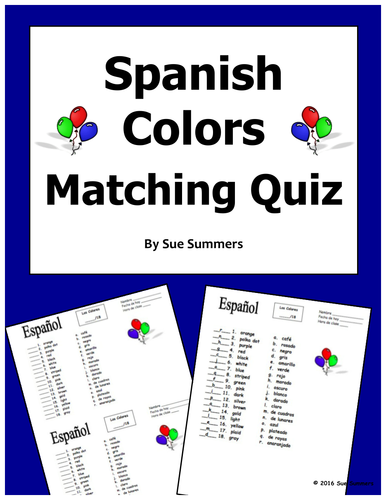 Spanish Colors Quiz or Worksheet 18 Matching - Los Colores