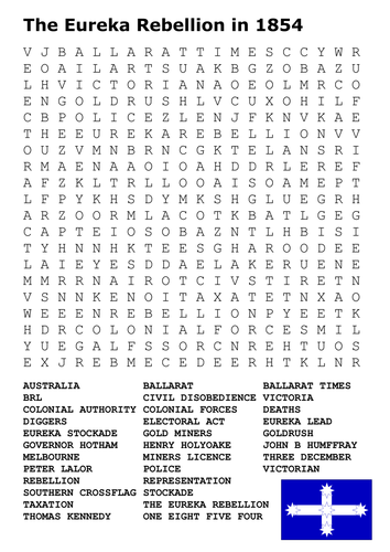 The Eureka Rebellion in 1854 Word Search