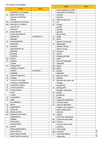 Spanish Vocabulary Lists for the AQA topics of Family, Cyber, Idols, Heritage, Identity and Genders