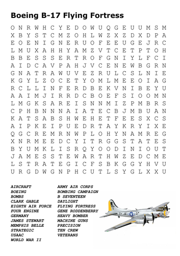 Old 666 - Boeing B-17 Flying Fortress Word Search