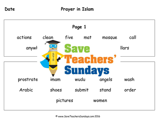 Prayer in Islam KS2 Lesson Plan and Worksheet with Extension