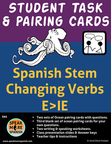 Spanish Task and Pairing Cards for Stem Changing Verbs E>IE * Verbos en Español