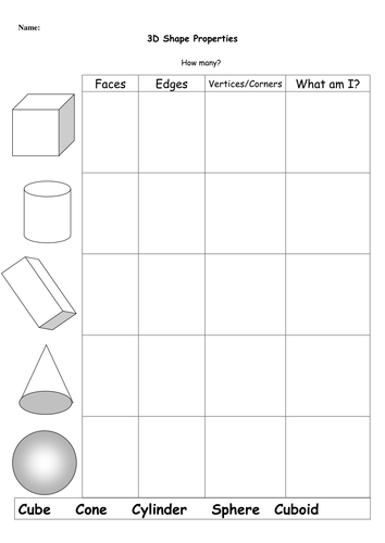 3d shape worksheet and extension worksheet teaching resources