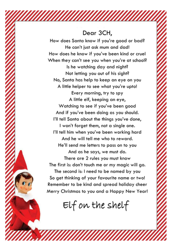 Elf on the Shelf letter and cover for parcel