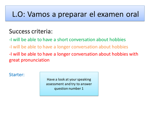 Speaking task for year 7