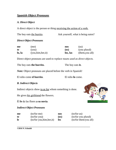 spanish direct and indirect object pronouns worksheet