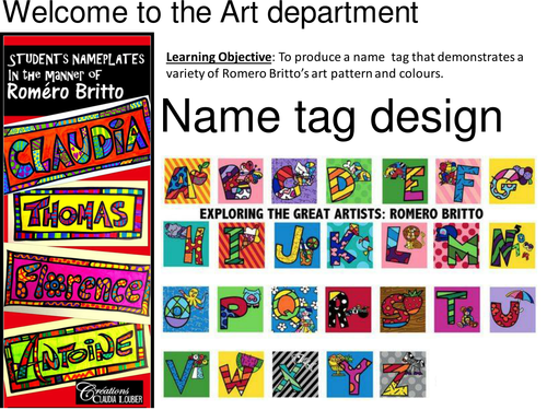 Name tag in the style of Britto