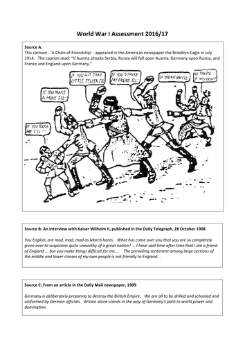 AQA Option B New Specification Paper 1 Conflict and Tension WWI Assessment