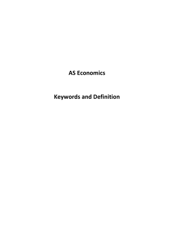 AQA AS Economics Keyword Booklet with definitions