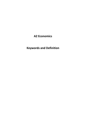 AQA A2 Economics Keyword Booklet with definitions