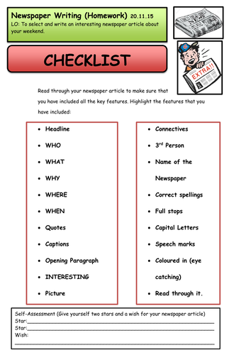 Newspaper report - Checklist