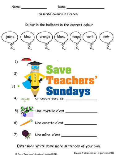 French Colours Lesson Plan, PowerPoint (with audio), Flashcards & Worksheet