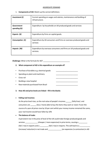 Aggregate demand worksheet