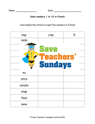French Numbers 1-12 Lesson Plan, PowerPoint (with audio), Cards & Worksheet